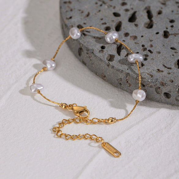 Stainless Steel Geometric Acrylic Pearl Bracelet Retro Electroplated