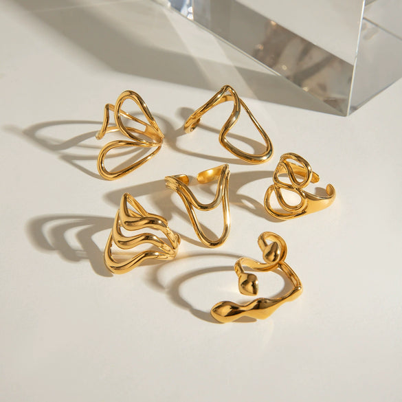 Stainless Steel Geometric Adjustable Opening Ring Electroplating Design