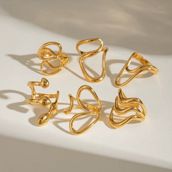 Stainless Steel Geometric Adjustable Opening Ring Electroplating Design