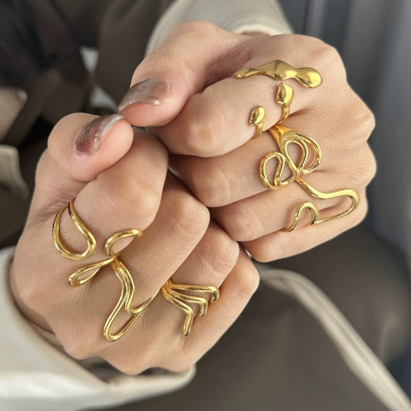 Stainless Steel Geometric Adjustable Opening Ring Electroplating Design