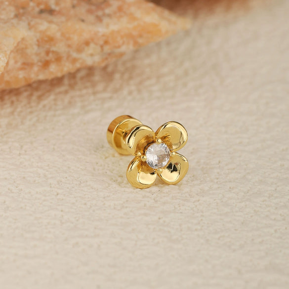 Stainless Steel Geometric And Floral Mushroom Cartilage Piercing Helix Earrings For Women Electroplated Screw Ball Stud