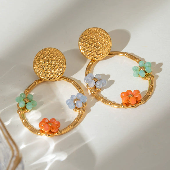 Stainless Steel Geometric And Flower Earrings Electroplated Minimalist Women's Jewelry
