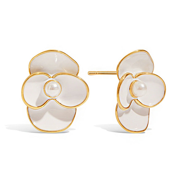 Stainless Steel Geometric And Flower Retro Earrings With Electroplating