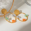 Stainless Steel Geometric And Flower Style Electroplating Round And Oval Earrings