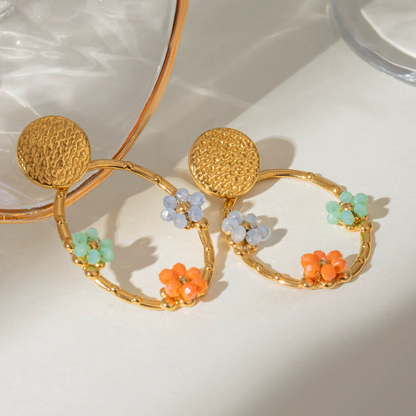 Stainless Steel Geometric And Flower Style Electroplating Round And Oval Earrings
