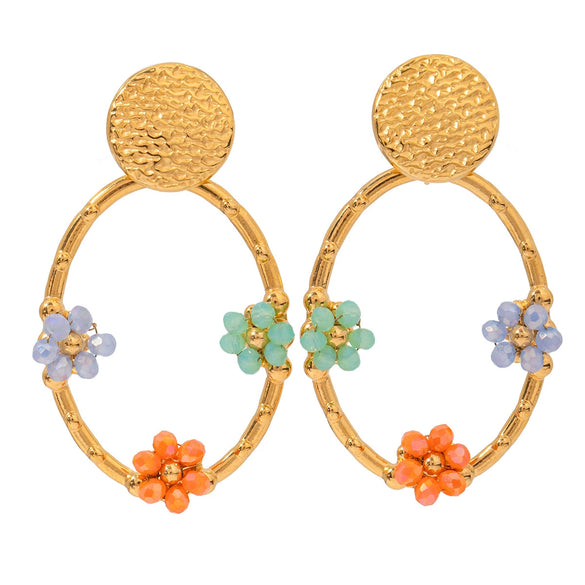 Stainless Steel Geometric And Flower Style Electroplating Round And Oval Earrings