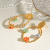 Stainless Steel Geometric And Flower Style Electroplating Round And Oval Earrings
