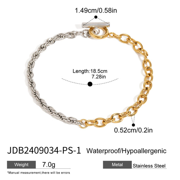 Stainless Steel Geometric And Heart Shape Electroplated Twist Chain Cross Bracelet