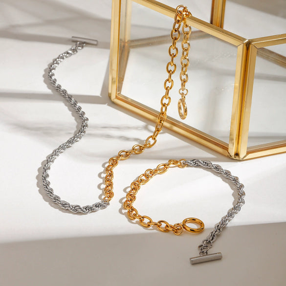 Stainless Steel Geometric And Heart Shape Electroplated Twist Chain Cross Bracelet