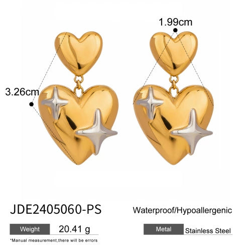 Stainless Steel Geometric And Heart Shape Electroplated Women's Star Earrings