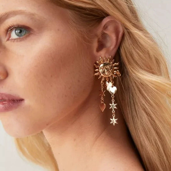 Stainless Steel Geometric And Heart Shape Electroplated Women's Star Earrings