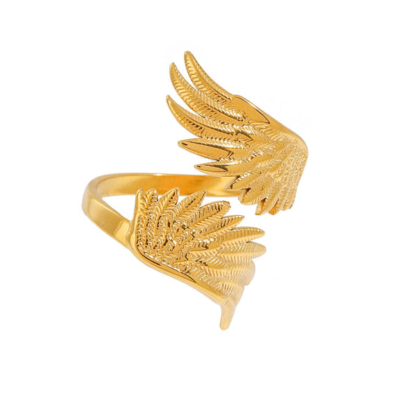 Stainless Steel Geometric Angel Wings Ring Electroplated Jewelry For Women