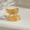 Stainless Steel Geometric Angel Wings Ring Electroplated Jewelry For Women