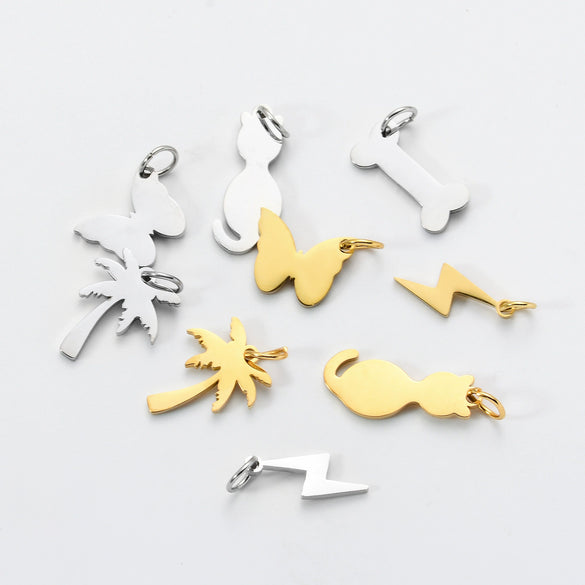 Stainless Steel Geometric Animal Kitten Butterfly Bone Lightning Coconut Tree Polishing Electroplating Jewelry Accessories Pendant