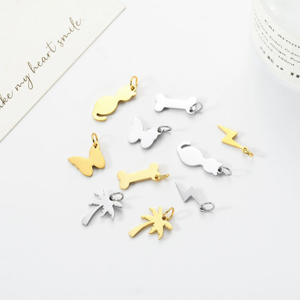 Stainless Steel Geometric Animal Kitten Butterfly Bone Lightning Coconut Tree Polishing Electroplating Jewelry Accessories Pendant