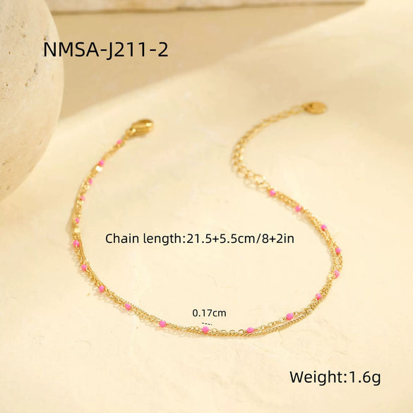 Stainless Steel Geometric Anklet Unisex Summer Dopamine Style Oil Drops Design