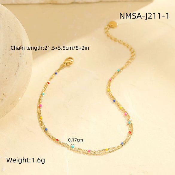 Stainless Steel Geometric Anklet Unisex Summer Dopamine Style Oil Drops Design