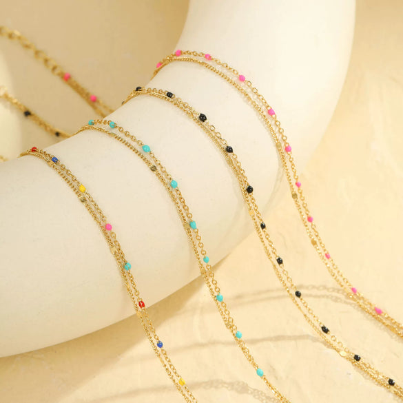 Stainless Steel Geometric Anklet Unisex Summer Dopamine Style Oil Drops Design