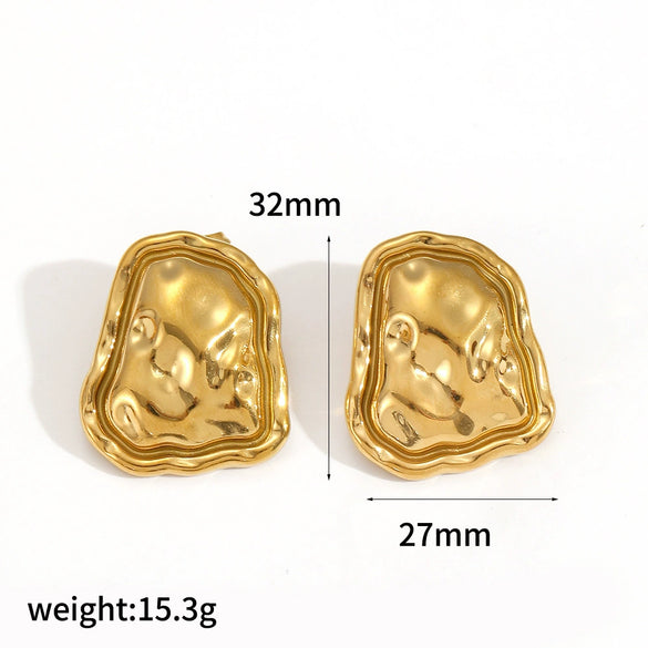 Stainless Steel Geometric Asymmetrical Earrings For Women With Real Gold Plating