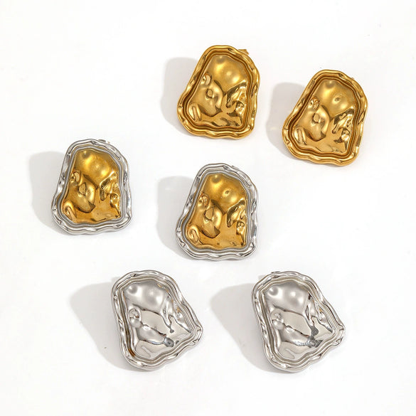 Stainless Steel Geometric Asymmetrical Earrings For Women With Real Gold Plating
