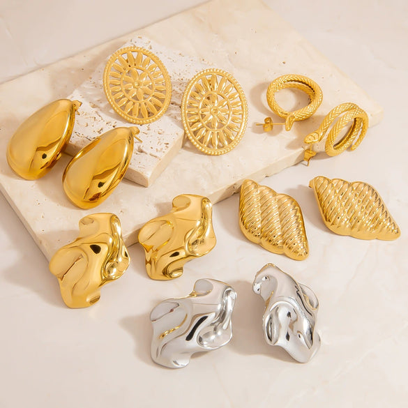 Stainless Steel Geometric Asymmetrical Retro Highend Colorpreserving Electroplated Women's Earrings