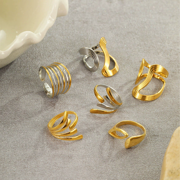 Stainless Steel Geometric Asymmetrical Ring Electroplated With 18K Gold Light Luxury Style Women's Hand Jewelry
