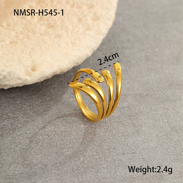 Stainless Steel Geometric Asymmetrical Ring Electroplated With 18K Gold Light Luxury Style Women's Hand Jewelry