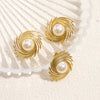 Stainless Steel Geometric Asymmetrical Spiral Earrings Set With Pearls For Women