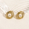 Stainless Steel Geometric Asymmetrical Spiral Earrings Set With Pearls For Women