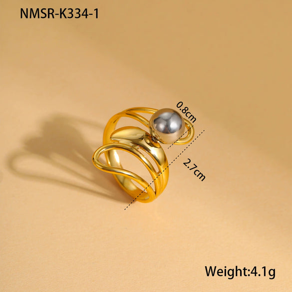 Stainless Steel Geometric Ball Design Open Ring Electroplated Hand Jewelry For Women Light Luxury Style
