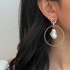 Stainless Steel Geometric Baroque Pearl Earrings Electroplated For Women