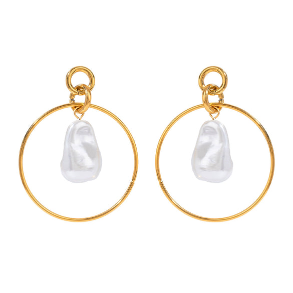 Stainless Steel Geometric Baroque Pearl Earrings Electroplated For Women