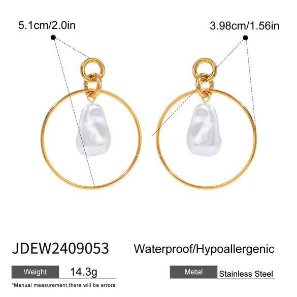 Stainless Steel Geometric Baroque Pearl Earrings Electroplated For Women