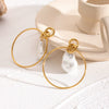 Stainless Steel Geometric Baroque Pearl Earrings Electroplated For Women