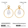 Stainless Steel Geometric Baroque Pearl Earrings For Women Electroplated