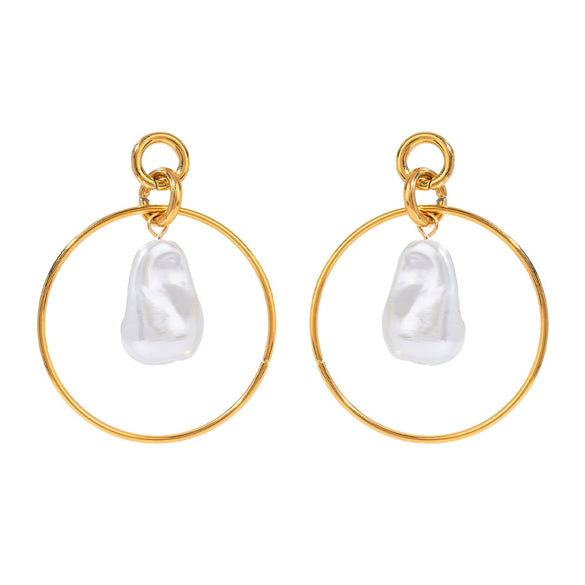 Stainless Steel Geometric Baroque Pearl Earrings For Women Electroplated
