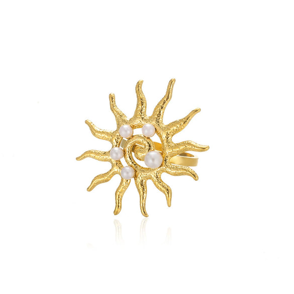 Stainless Steel Geometric Baroque Ring With Diamonds And Hollow Weaving
