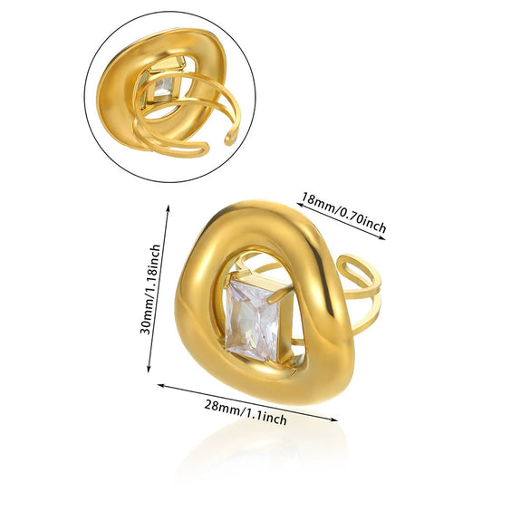 Stainless Steel Geometric Baroque Ring With Diamonds And Hollow Weaving
