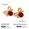 Stainless Steel Geometric Bead Bow Earrings With Electroplating