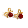 Stainless Steel Geometric Bead Bow Earrings With Electroplating
