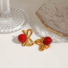 Stainless Steel Geometric Bead Bow Earrings With Electroplating