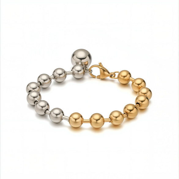 Stainless Steel Geometric Beaded Bracelet For Women With Electroplating