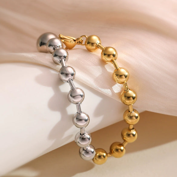 Stainless Steel Geometric Beaded Bracelet For Women With Electroplating