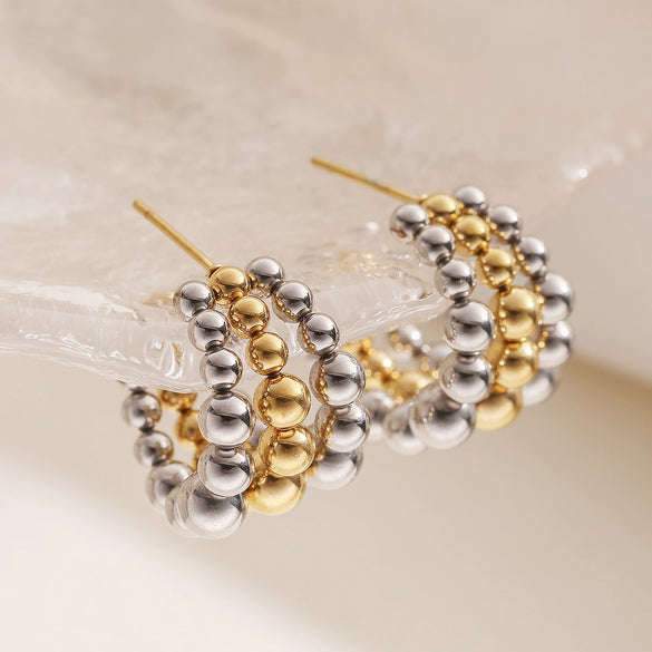 Stainless Steel Geometric Beaded Earrings For Women With Electroplating