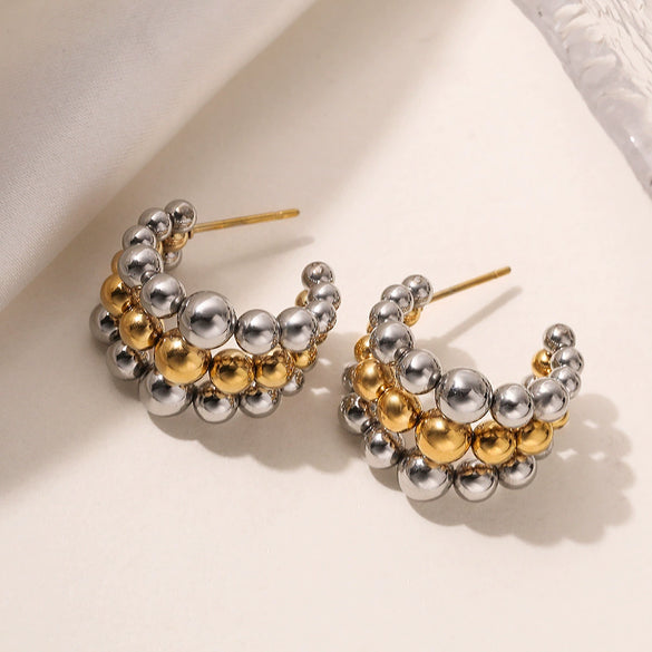 Stainless Steel Geometric Beaded Earrings For Women With Electroplating