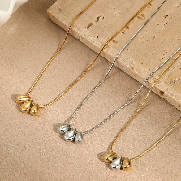 Stainless Steel Geometric Beaded Necklace Plated With 18K Gold For Women