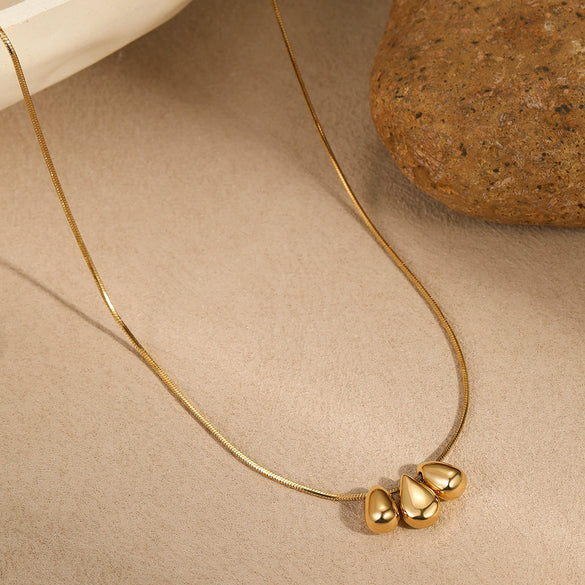 Stainless Steel Geometric Beaded Necklace Plated With 18K Gold For Women