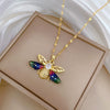 Stainless Steel Geometric Bee Zircon Pendant Necklace For Women And Men