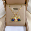 Stainless Steel Geometric Bee Zircon Pendant Necklace For Women And Men
