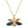 Stainless Steel Geometric Bee Zircon Pendant Necklace For Women And Men